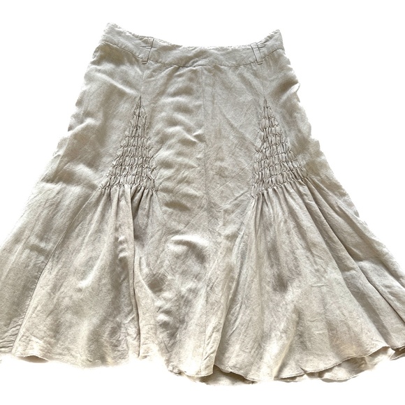Boo Radley Australia Skirt Size 12 Beige Midi Smocked Linen Cotton Countrycore - Picture 2 of 5